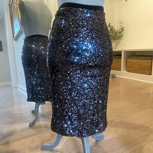 The White Company Black Midi Sequin Pencil Skirt